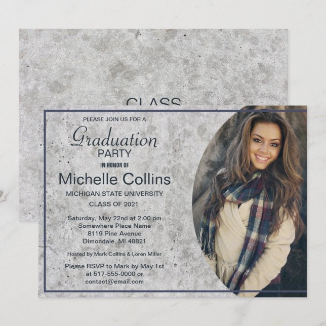 Invitation Graduation Design en béton (Devant / Derrière)
