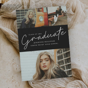 Invitation Graduation du collage photo de script moderne