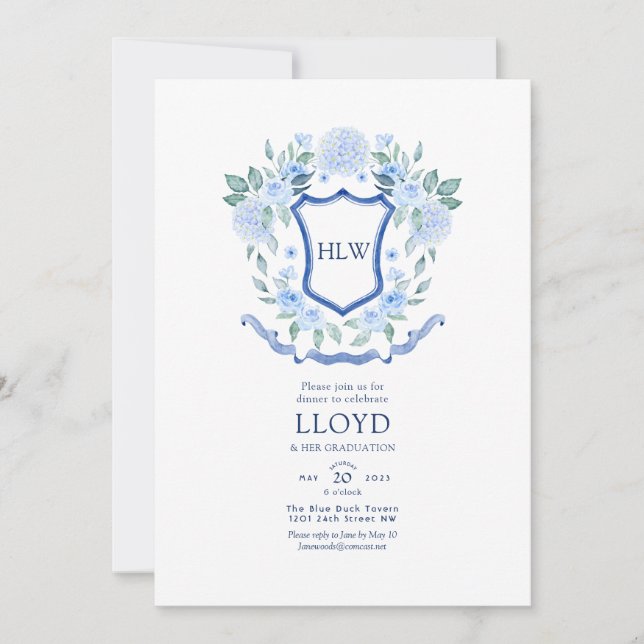 Invitation Graduation du monogramme floral (Devant)