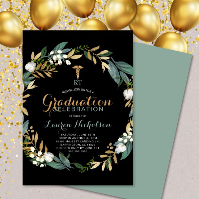 Invitation Graduation d'un thérapeute respiratoire de verdure (The designation initials can be changed!  RN, LPN, RT, Ph.D, etc.)