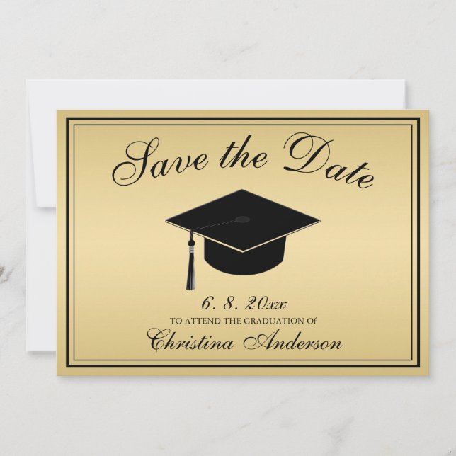 Invitation Graduation Elegant Gold Black Script Enregistrer l (Devant)