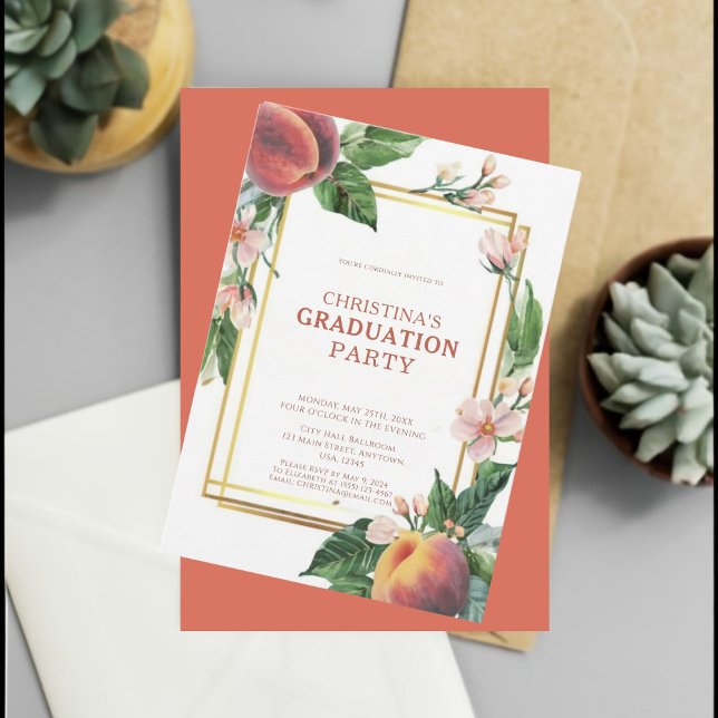 Invitation Graduation élégante des fruits de la pêche (Celebrate in style with our elegant floral invites.)