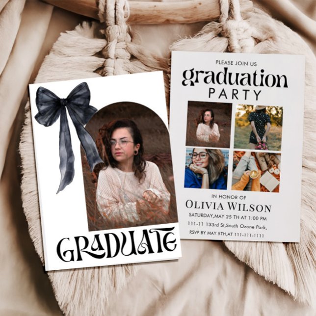 Invitation Graduation en noir et blanc avec photos (Créateur téléchargé)