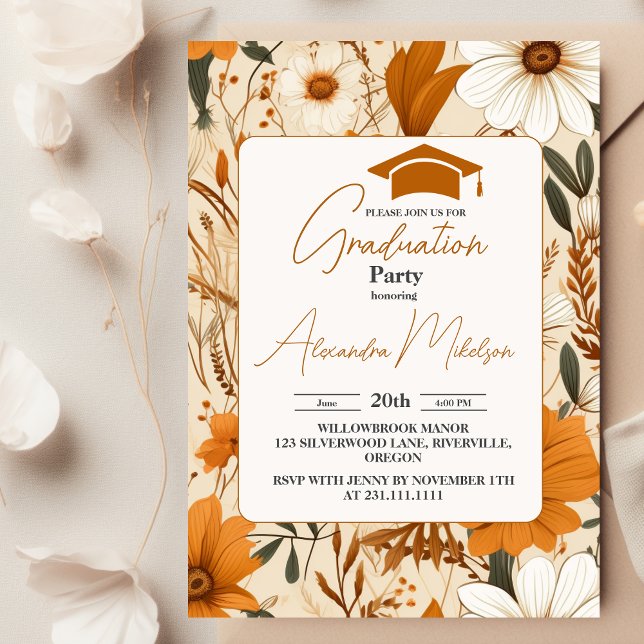 Invitation Graduation florale Boho (Créateur téléchargé)