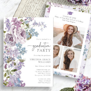 Invitation Graduation florale pourpre