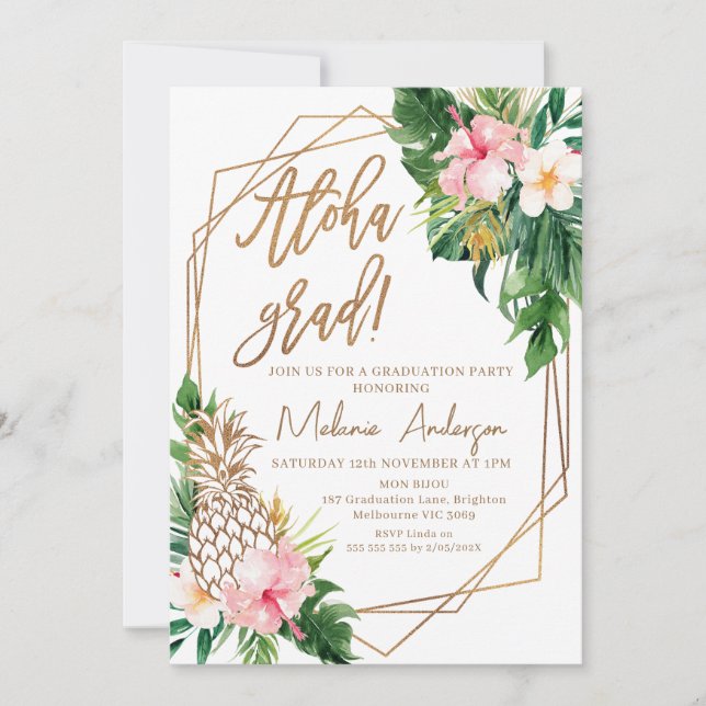 Invitation Graduation géométrique Floral Aloha Grad Grad (Devant)