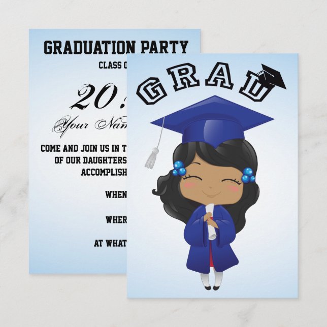 Invitation Graduation Girl in Blue (Devant / Derrière)