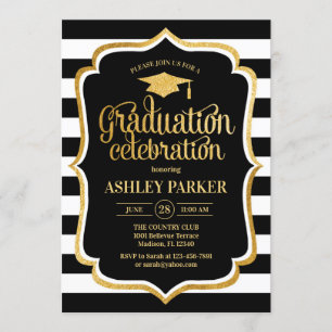 Invitation Graduation - Gold Black White Stripes