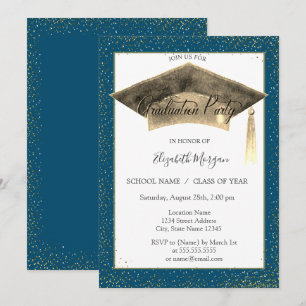 Invitation Graduation Gold Cap Tassel Confetti Graduation