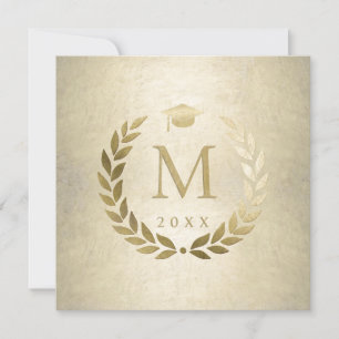 Invitation Graduation Gold Laurel Wreath Grad Casquette Monog