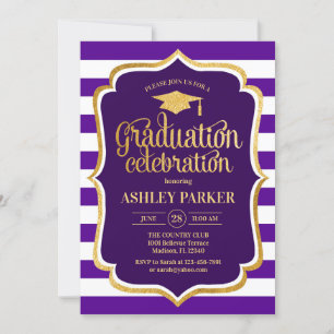 Invitation Graduation - Gold Purple White Stripes