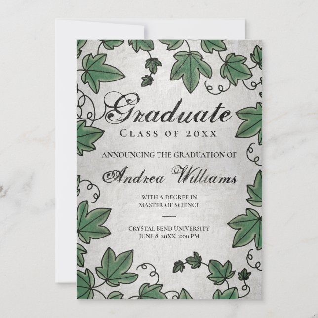 Invitation Graduation Ivy avec Silver Black Script Grad Party (Devant)