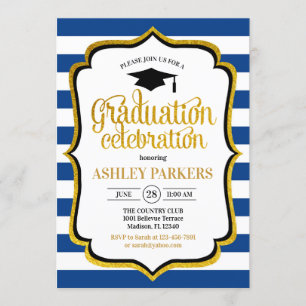Invitation Graduation - Marine Bleu Or Blanc