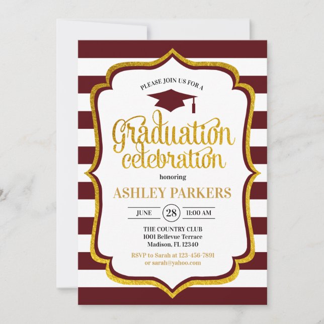 Invitation Graduation - Maroon Gold White (Devant)