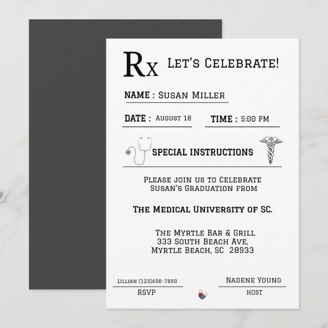 Invitation Graduation Médicale de la gamme de prescription (Devant / Derrière)