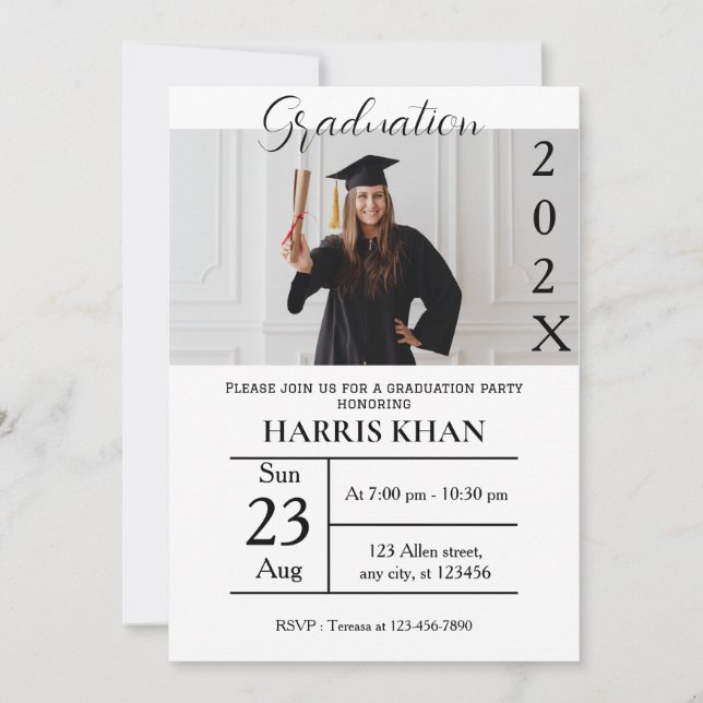 Invitation Graduation minimaliste (Devant)
