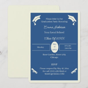 Invitation Graduation Minimaliste Beige Et Bleu Personnalisée