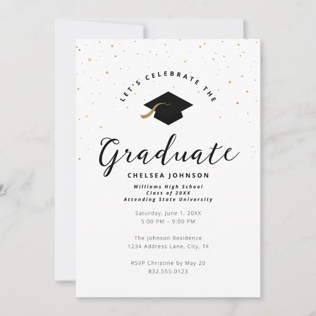 Invitation Graduation minimaliste Parties scintillant d'or Fa (Devant)
