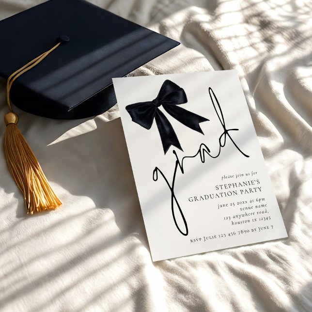 Invitation Graduation moderne de script noir Bow (Créateur téléchargé)