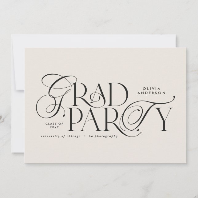 Invitation Graduation moderne élégante typographie noir & bla (Devant)