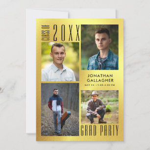 Invitation Graduation Moderne Métallique Or Sleek Noir