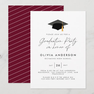 Invitation graduation moderne simple élégante fête bordeaux