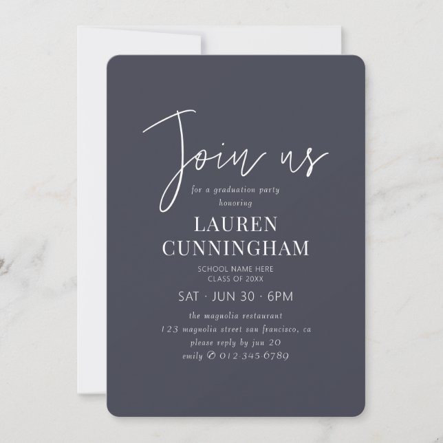 Invitation Graduation Moderne Simple Minimaliste Chic (Devant)