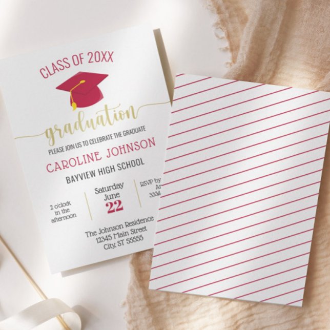 Invitation Graduation moderne simple Red Gold (Créateur téléchargé)