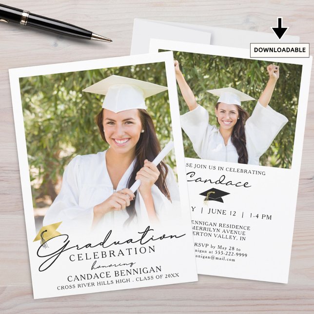 Invitation Graduation Moderne Simple Script 2 Photo Invitatio (Créateur téléchargé)