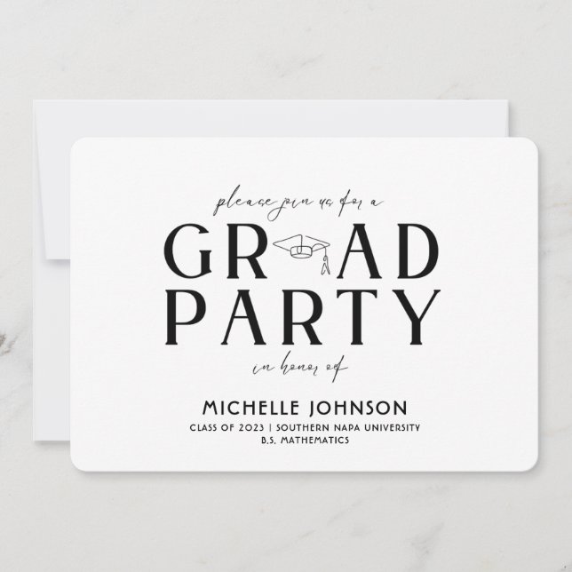 Invitation Graduation moderne Typographie noire | Photo Party (Devant)