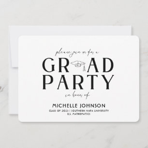 Invitation Graduation moderne Typographie noire   Photo Party