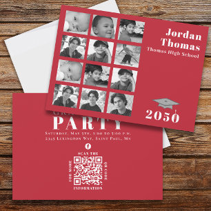 Invitation Graduation Multi Photo Collage Simple Rouge QR Cod