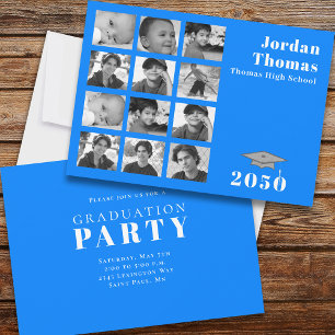 Invitation Graduation Multiphoto Collage Minimaliste Bleu