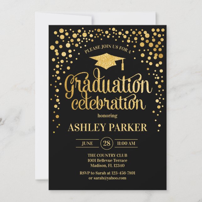 Invitation Graduation - Noir Or (Devant)