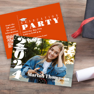 Invitation Graduation Orange Photo Classe Simple De 2023 QR