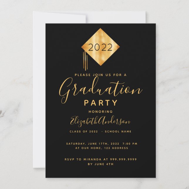 Invitation Graduation partie supérieure or noir (Devant)