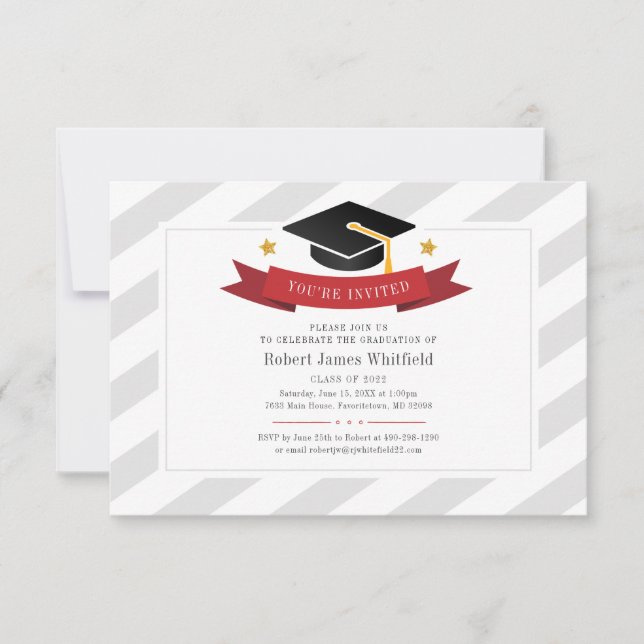 Invitation Graduation Party 2022 Casquette de grade Red Gold  (Devant)