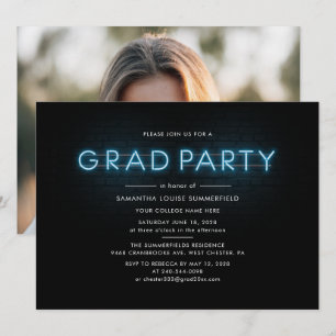 Invitation Graduation Party 2022 Photo Blue Neon College Grad