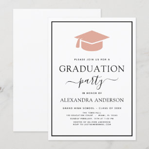Invitation Graduation Party 2022 rose Elégant noir noir blanc