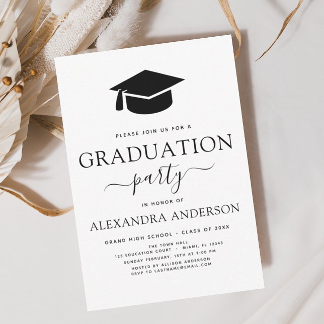 Invitation Graduation Party 2025 noir blanc blanc moderne élé (Créateur téléchargé)