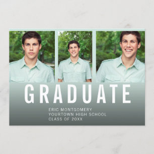 Invitation Graduation Party 3 Photo Blue Green Ombre'