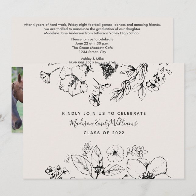 Invitation Graduation Party 3 Photo Script botanique (Devant / Derrière)