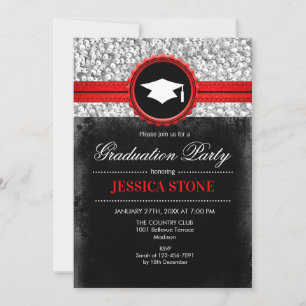 Invitation Graduation Party - Argent Noir Rouge