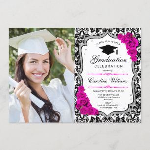 Invitation Graduation Party avec photo - Argent rose blanc