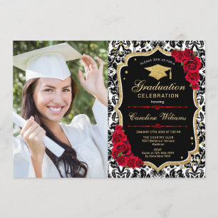 Invitation Graduation Party avec photo - Black Red Gold