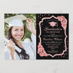 Invitation Graduation Party avec photo - Black Rose Gold