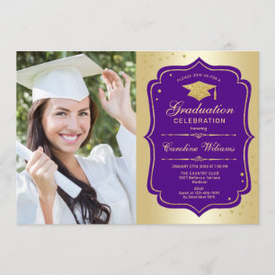 Invitation Graduation Party avec photo - Gold Purple