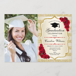 Invitation Graduation Party avec photo - Gold Red