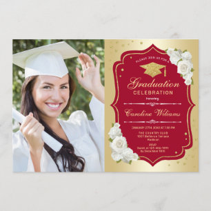 Invitation Graduation Party avec photo - Gold Red