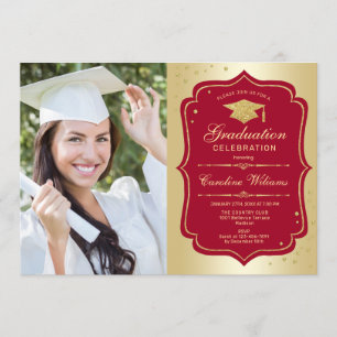 Invitation Graduation Party avec photo - Gold Red